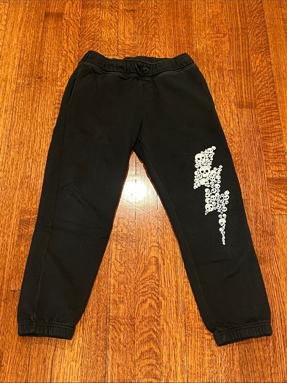 Cat & Jack Black Sweatpants with White Skull Lightning Design